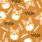 Colorful seamless pattern with happy corgi, bones. Decorative cute background with funny dogs, woof. Animals