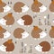 Colorful seamless pattern with happy hedgehogs, apples. Decorative cute background with funny animals