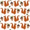 Colorful seamless pattern, happy squirrels and acorns. Decorative cute background with animals
