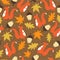 Colorful seamless pattern, happy squirrels, acorns and leaves. Decorative cute background with animals