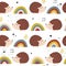 Colorful seamless pattern with hedgehogs, rainbow. Decorative cute background with funny animals