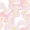 Colorful seamless pattern with horses - unicorns, stars. Decorative cute background with animals