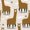 Colorful seamless pattern with llamas, sky. Decorative cute background with happy animals