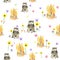 Colorful seamless pattern with lovely dogs yorkshire terriers a