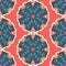 Colorful seamless pattern with Mandala. Round symmetrical decorative ornament of abstract flowers, plants and geometric