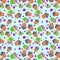 Colorful seamless pattern of mandarin, kelly green color cupcake with barbie pink, blue bell, maximum yellow red, denim, pop star