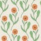 Colorful seamless pattern with orange calendula flowers hand drawn in retro style. Beautiful flowering medicinal and
