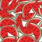 Colorful seamless pattern with ripe watermelons. Decorative background, funny fruits