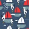 Colorful seamless pattern, seagulls and boats. Decorative cute background, birds and sea