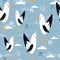 Colorful seamless pattern with seagulls. Decorative cute background, birds and sky