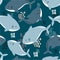 Colorful seamless pattern with sharks. Decorative cute background with fishes