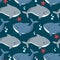 Colorful seamless pattern with sharks, sea stars. Decorative cute background with fishes. Marine illustration