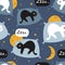 Colorful seamless pattern with sleeping cats, moons, stars