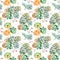 Colorful Seamless pattern with succulents plants, pebble stones,branches and more