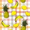 Colorful seamless pattern summer mood beautiful exotic fruits vector pattern with bright check or grid