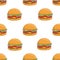 Colorful seamless pattern with tasty hamburgers on white background. Delicious burgers or cheeseburgers, street food
