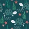 Colorful seamless pattern with turtles, starfishes. Decorative cute background, funny reptiles. Tortoise