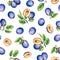 Colorful seamless pattern with watercolor plums