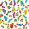 Colorful seamless pattern of winter accessories hats, scarves, mittens and socks