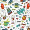 Colorful seamless pattern with winter related hand drawn elements