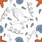 Colorful seamless sea pattern with seagulls shells and starfishes