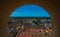 Colorful seaside Caribbean town overview with sea and sky, Cuba, America.