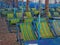 Colorful Seats with Umbrellas on the Beach