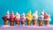 Colorful selection of ice cream cones against a blue background. AI-generated.