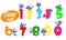 Colorful set of childish numbers with cartoon cat