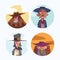 Colorful set of cowboy portrait illustrations