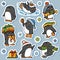 Colorful set of cute animals, family of penguins