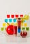Colorful set of drinks, color drink decorated with fruit, many c