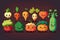 Colorful set of flat style vegetable illustrations. Cute characters for kids design, including cabbage, pumpkin, carrot, broccoli