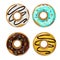 Colorful set of glazed donuts with caramel and sweets
