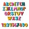 Colorful set of hand drawn font. School English alphabet. Cute cartoon style. Multicolored bright letters. Kid style drawing font