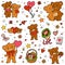 Colorful set of love bears. Valentines day character collection