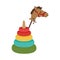 Colorful set pyramid toy with Stick horse