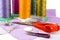 Colorful sewing thread, background, tailor-related images. On a white background.