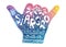 Colorful shaka hand symbol with graphic and Siargao island lettering inside