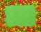 Colorful shaped candies on green textured paper