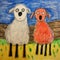 Colorful Sheep And Bull In A Field: Child\\\'s Drawing Inspired Artwork
