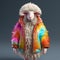 Colorful Sheep In Jacket: A Zbrush Inspired Chromatic Minimalism Art