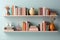 Colorful Shelf with Books Against Soft Pastel Wall