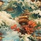 Colorful ship painting of a samurai ship in the ocean (tiled)