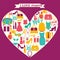 Colorful shopping icons in heart shape. I love shopping