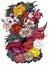 Colorful Siamese fighting,coloring book japanese style.Japanese old dragon for tattoo. Traditional Asian tattoo