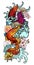 Colorful Siamese fighting,koi fish coloring book japanese style.Japanese old dragon for tattoo. Traditional Asian tattoo