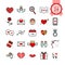 Colorful signs and symbols flat icons set of heart and romantic elements for valentines day.