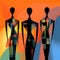 Colorful Silhouette Fashion Icons: Archipenko-inspired Digital Art