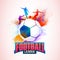 Colorful silhouette of football players in action and soccer ball on colorful grungy pattern and shiny text Football League.